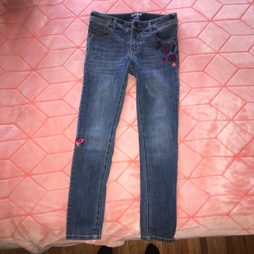 Floral blue jeans